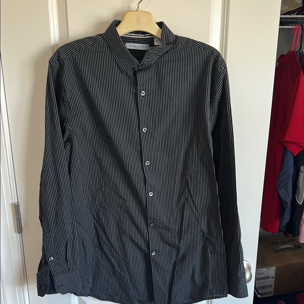 Black and White Striped Button-Up Shirt